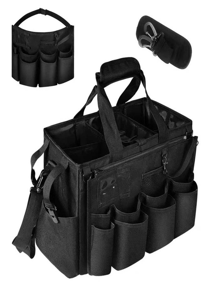 BOHEMIABY Large Cleaning Caddy Tote with Removable Divider, Heavy-Duty Wearable Apron Organizer with Pockets for Housekeeping, Cleaning Supplies, Tools (Black) - Image 1